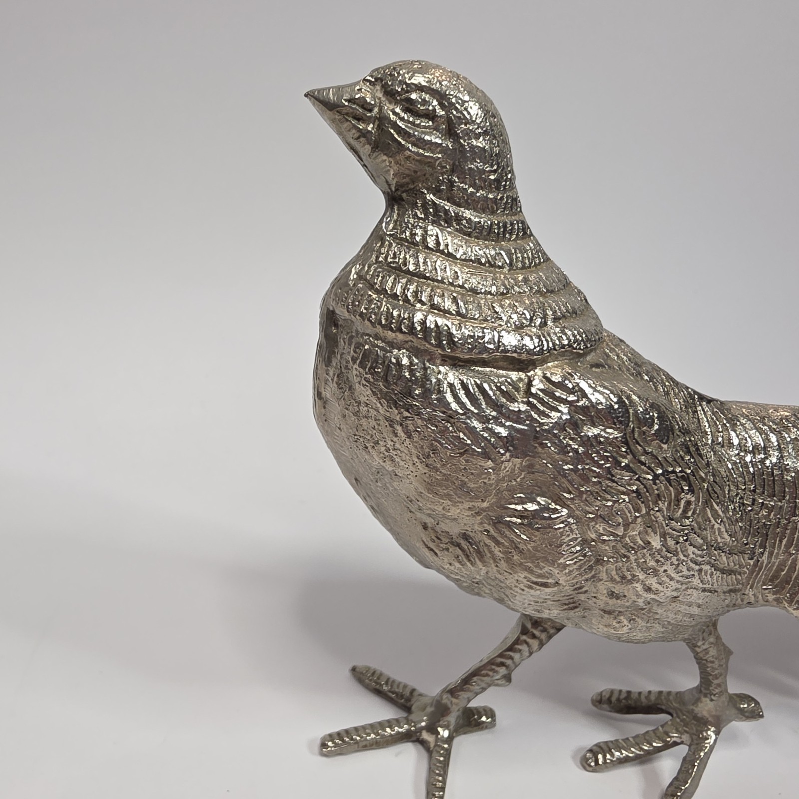Vintage Silver Tone Pheasant Figurine Long Tail Bird Metal Statue