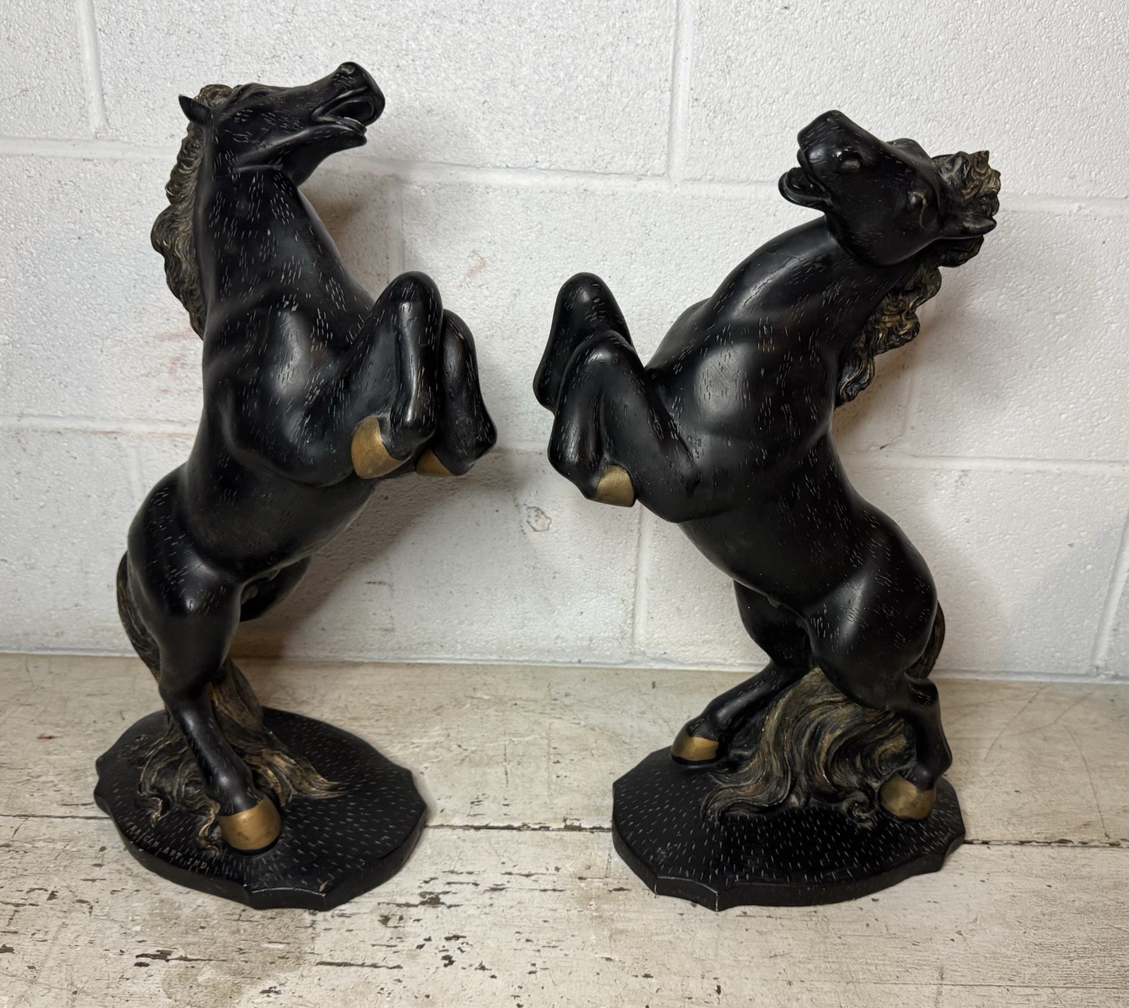 Pair Vintage MCM 1951 American Art Ind Ceramic Horse Statue Sculpture Black 18”