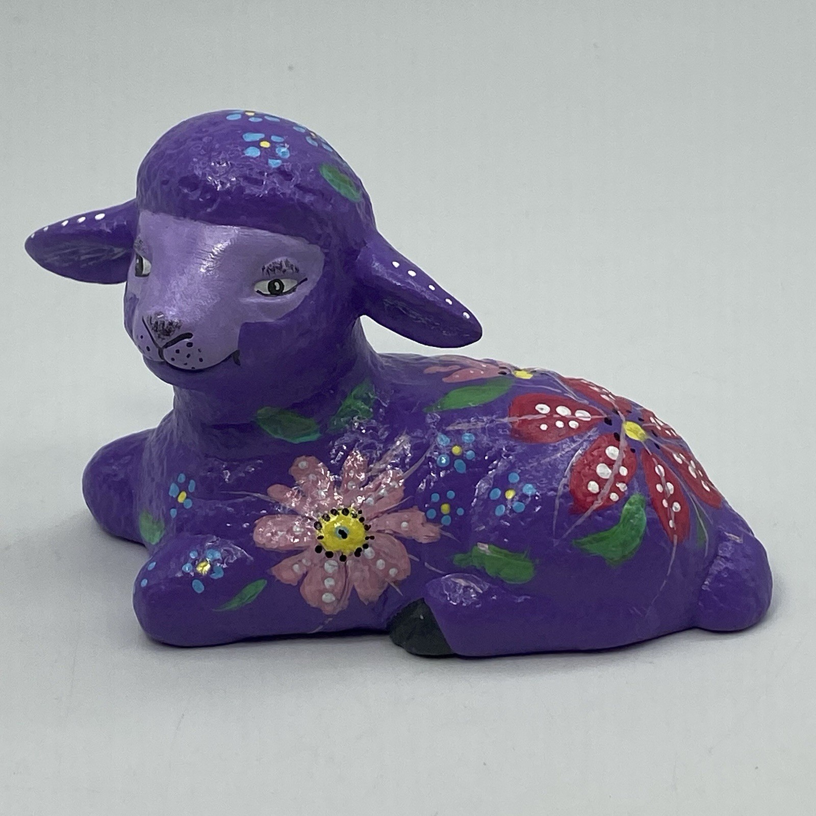 Folk Art Hand Painted Lamb Ceramic Anthropomorphic Figurine Shelf Sitter 5”