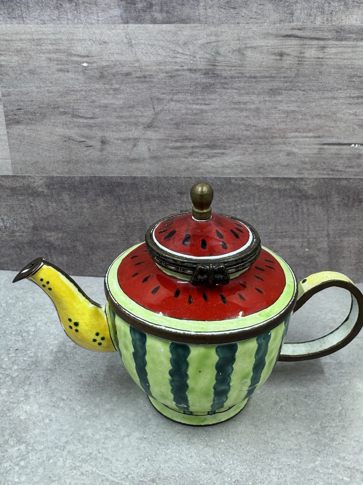 Kelvin Chen Miniature Watermelon Enamel Tea Pot Hand Painted