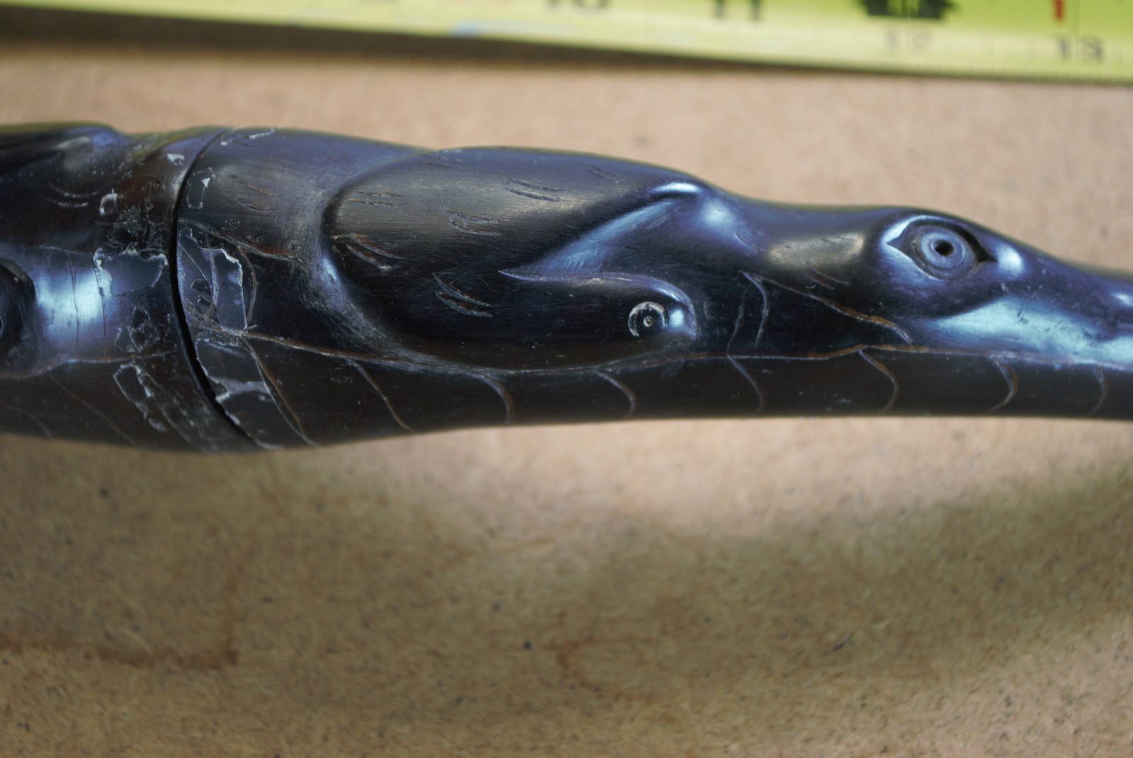 Hand carved water? buffalo horn unknown maker & location 2 piece container case