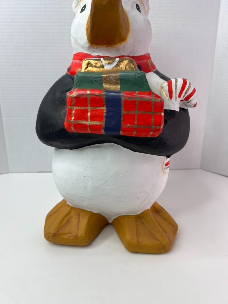 Paper Mache Christmas Penguin Figurine Large Studio Nova 14″ tall Cute Decor