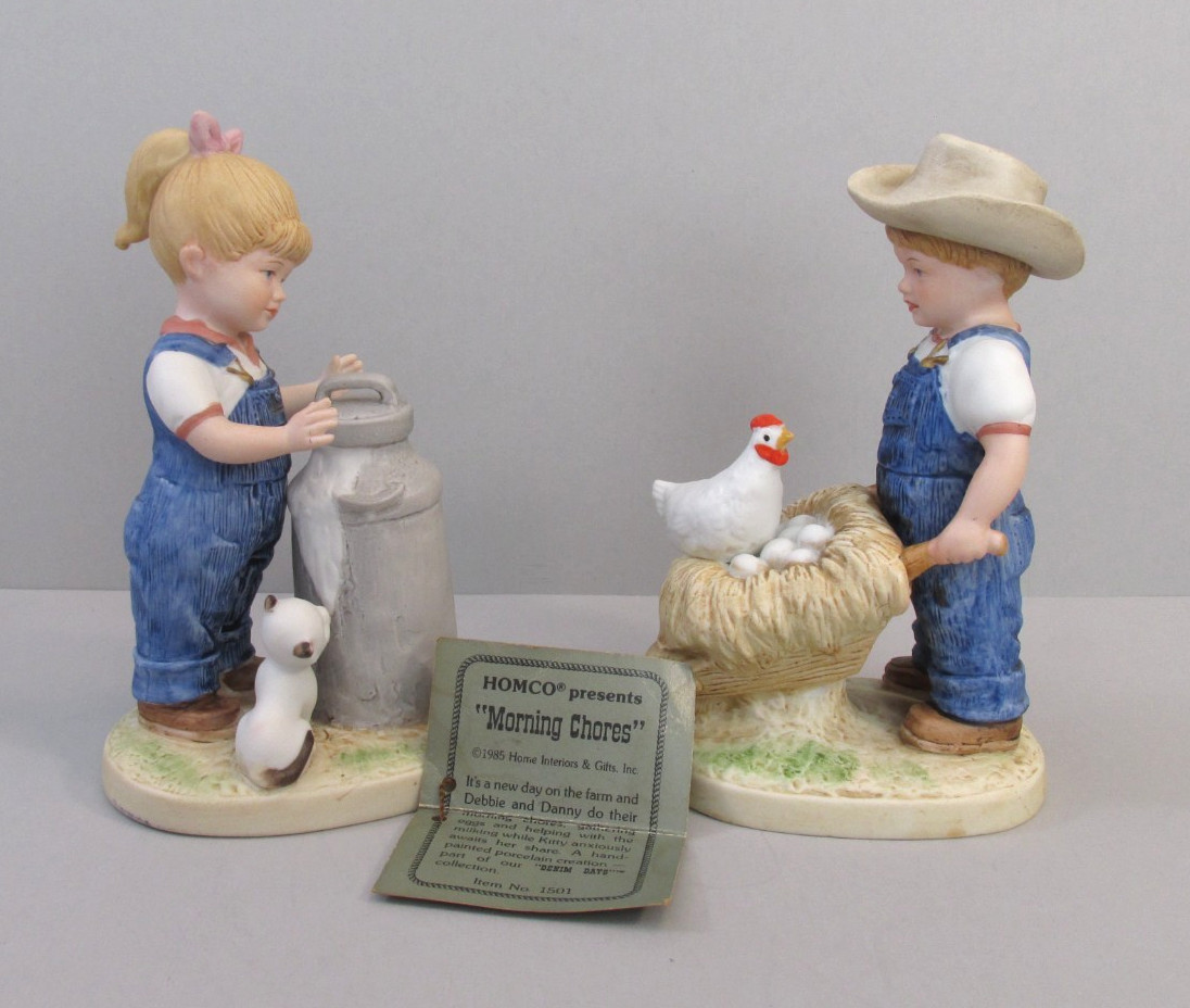 Set of 2 Homco/Home Interiors Denim Days “Morning Chores” Figures – #1501 – 1985