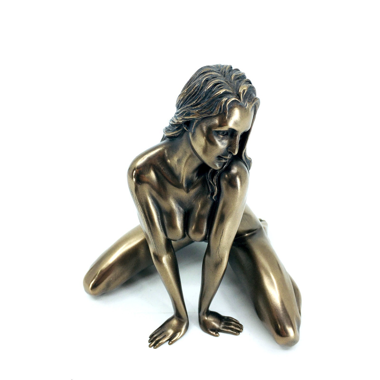 5 Inch Seated Nude Female Brass Color Figurine in a Seductive Pose Straddling US