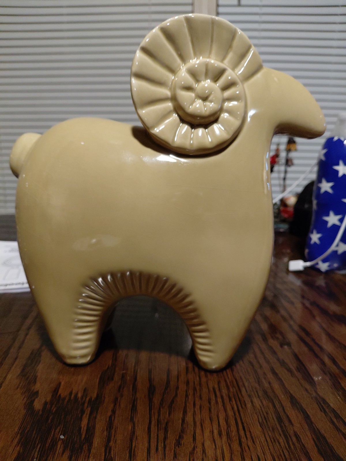 Ram Ceramic Figurine Aries Cream Yellow Exc 8 Inch