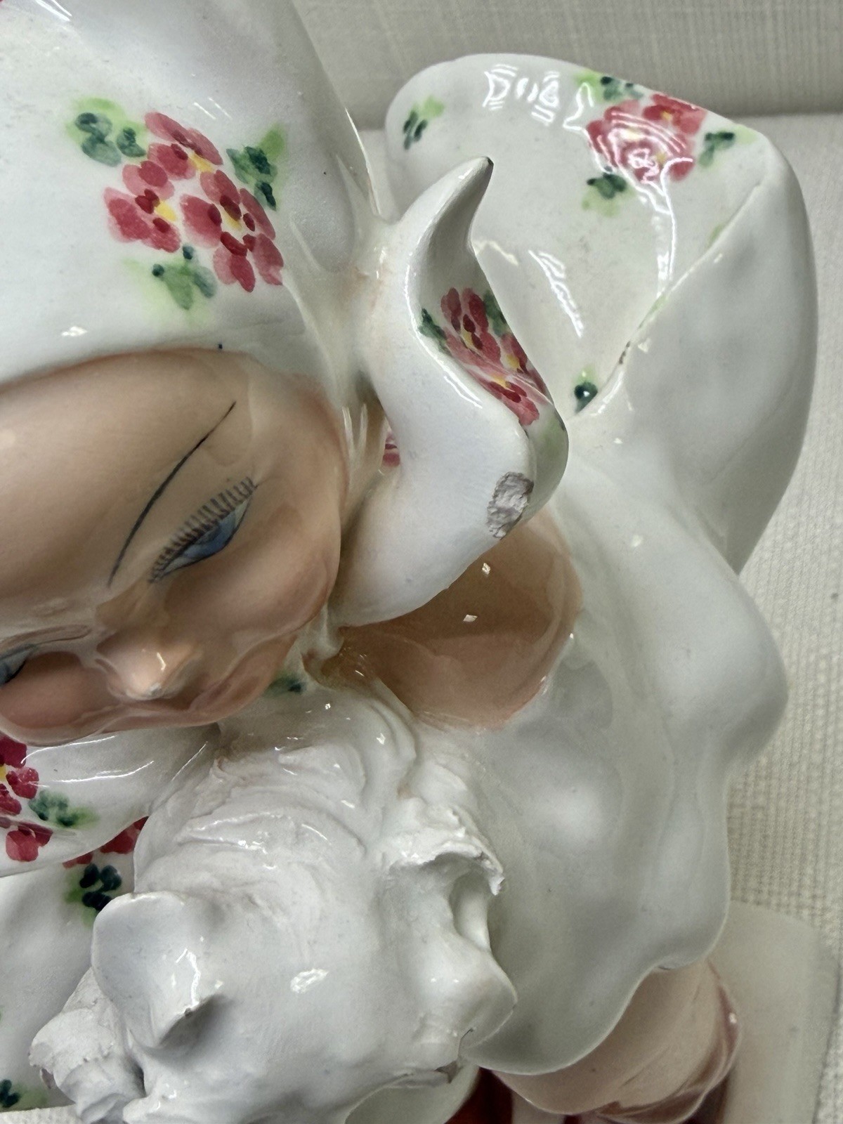 Vintage 1950s Signed C. Mollica Italian Glazed Ceramic Figurine of Girl and Dog