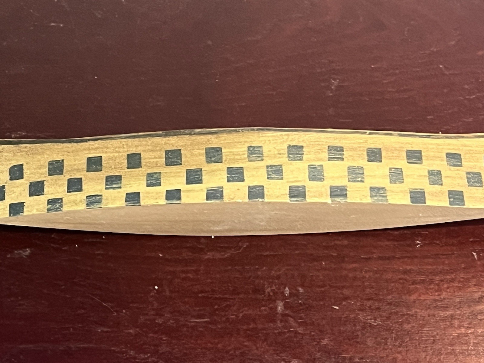 Miniature Decorative Canoe Wood Handcrafted Checkered Hull 9”