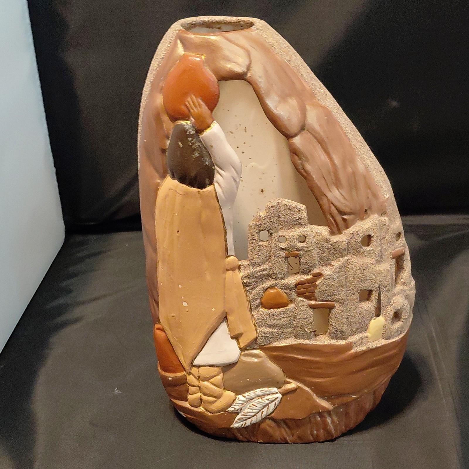 Ceramic Village Scene Figurine, Hand-Painted, 3D Effect