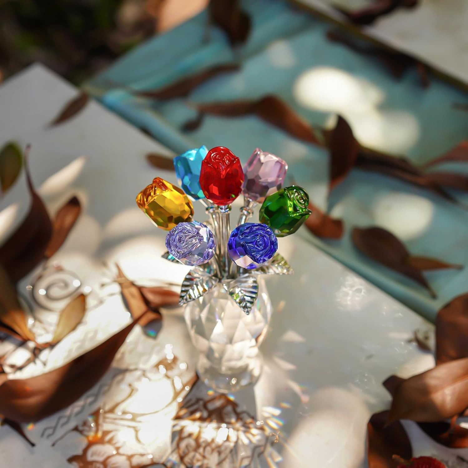 Colorful Crystal Rose Figurine – Rose Flower Gifts for Women – Wedding Party …