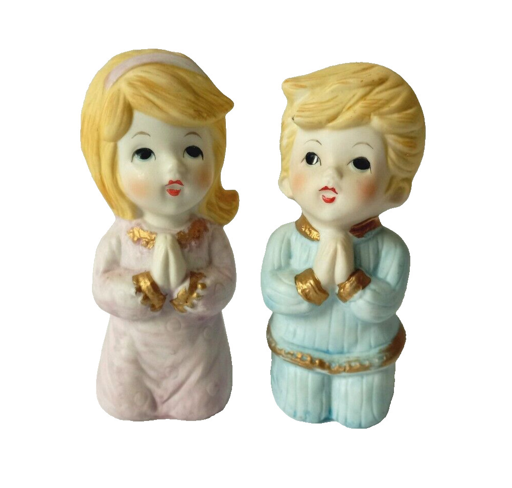 Vintage Homco 5211 Praying Boy and Girl Figurines Ceramic Bisque Christian