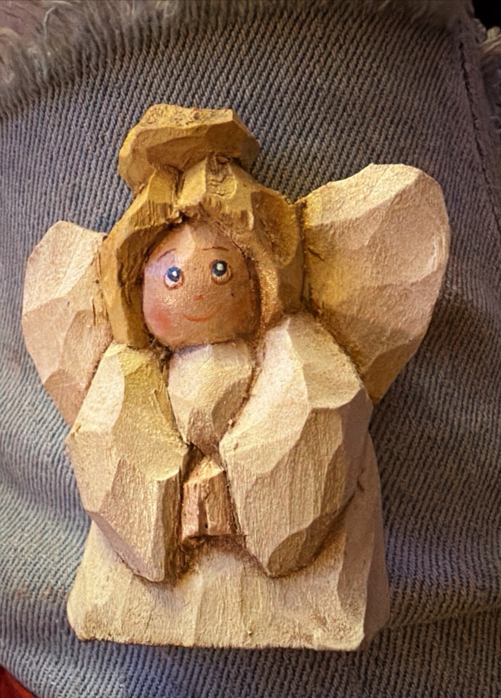 Vintage Don Lawrence Signed 2002 Hand Carved Wood Angel Figurine Folk Art 2 1/2″
