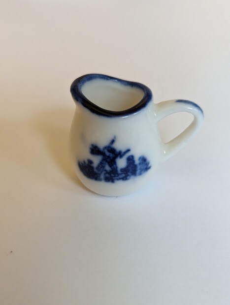 Miniature Porcelain Blue and White Windmill Floral Tea Set 10 Pcs