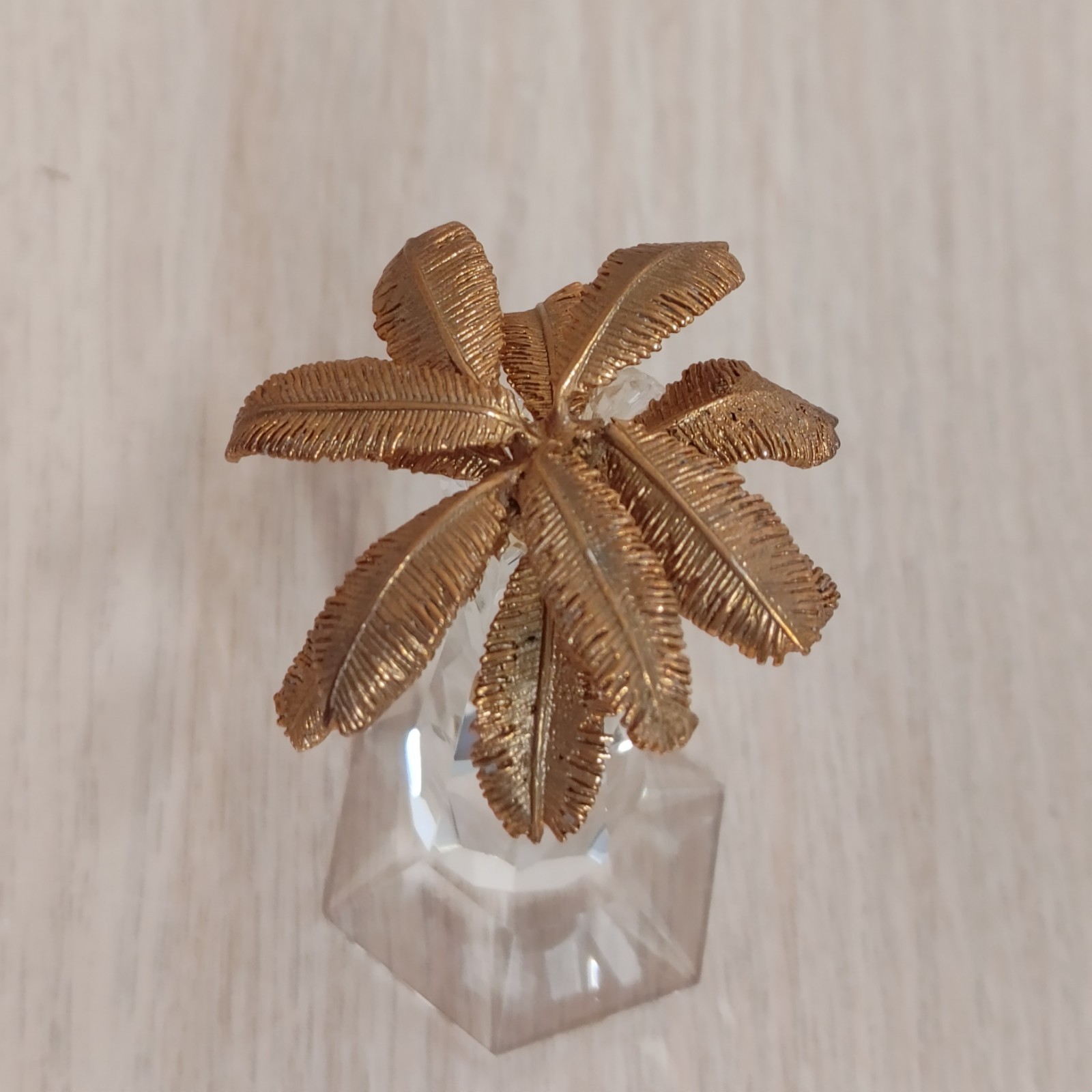 Crystal Palm Tree Figurine Gold-Toned Metal Leaves 2 3/4″ Tall