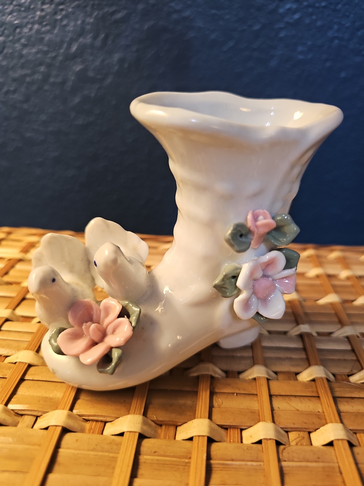 Porcelain Boot Figurine With Flowers And Doves Home Decor