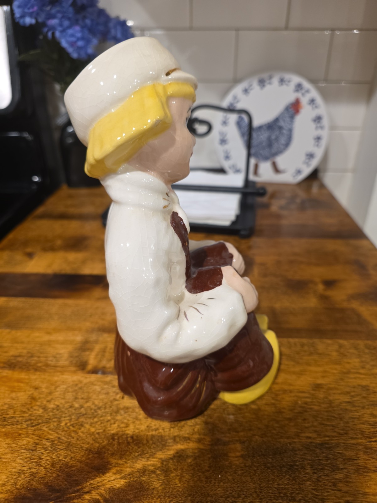 Porcelain Dutch Boy Sitting *9 In. TALL* VINTAGE C1940s Hand Painted CUTE!