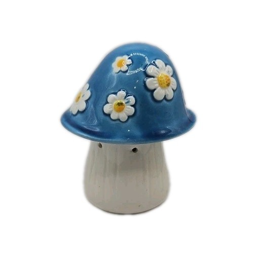 Ceramic Mushroom Blue Top With White Daisies Holes On Stem Salt Shaker?