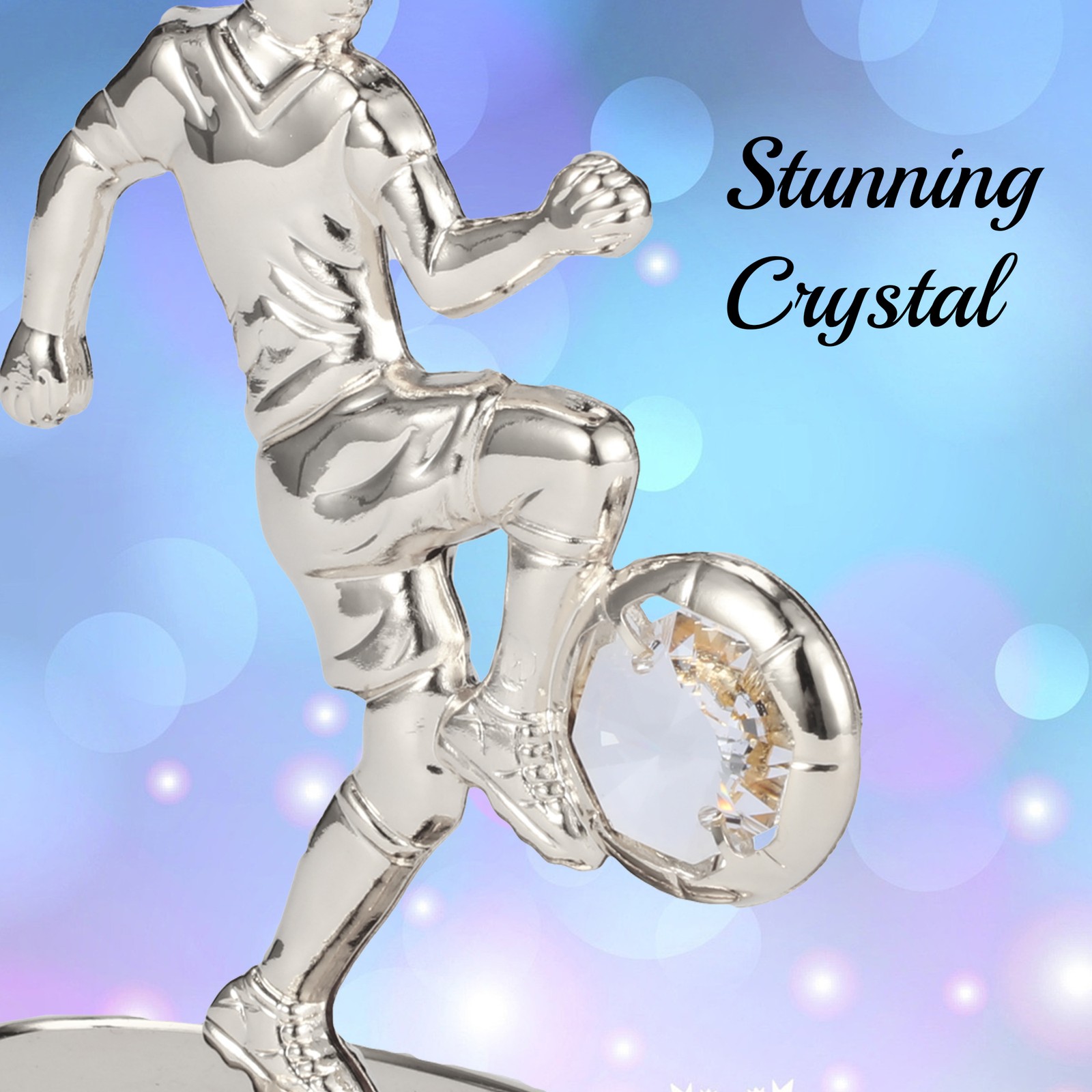 Matashi Silver Plated Soccer Player Figurine w/Crystals, Sports Fan Gift, Décor