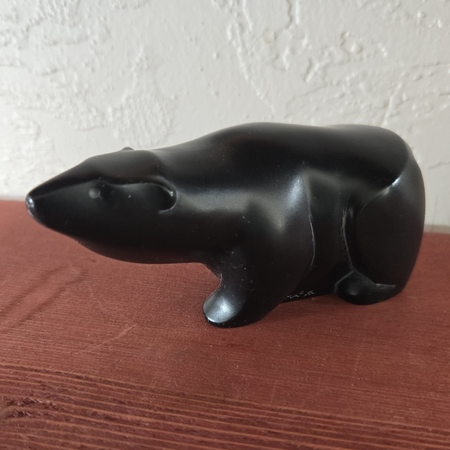 BOMA Black Stone Bear Figurine Smooth Finish Solid Pattern Signed Unboxed