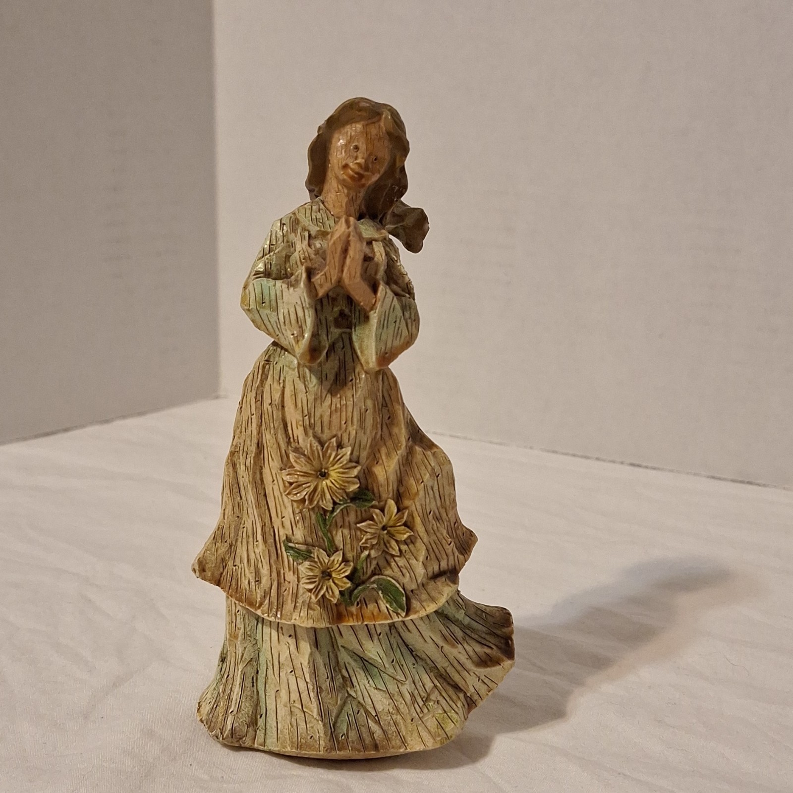 Hand Painted Woman Figurine with Flowers Resin Matte Finish Collectible