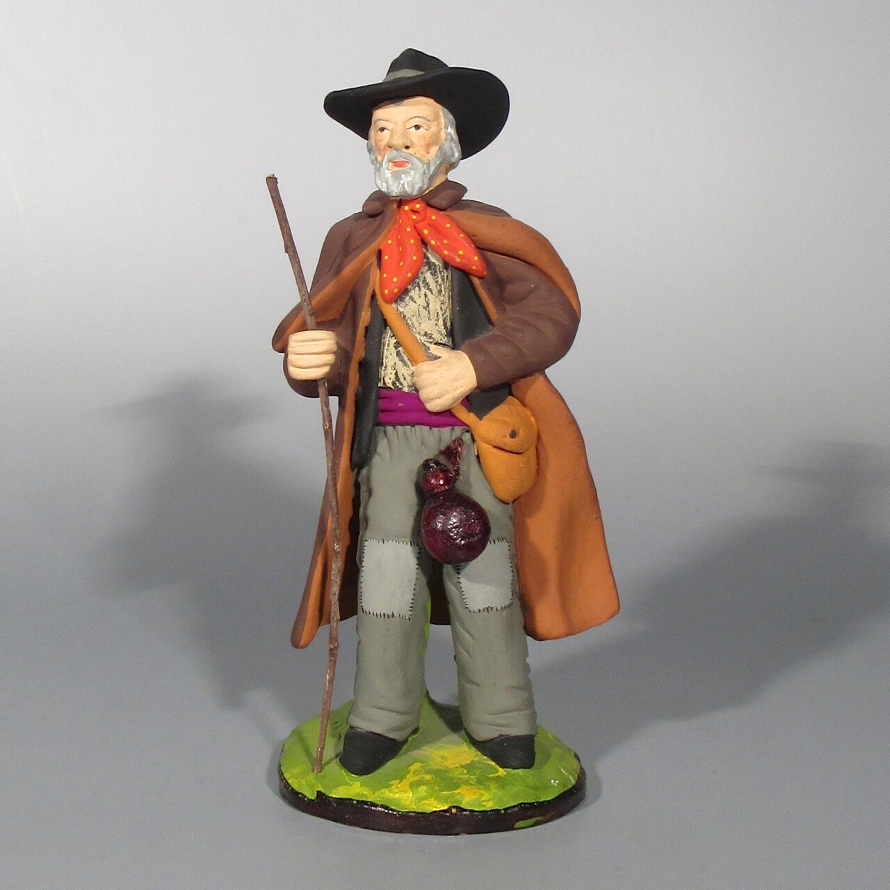 Vintage French Terracotta Santon from Provence Figurine Shepherd Signed Carbonel