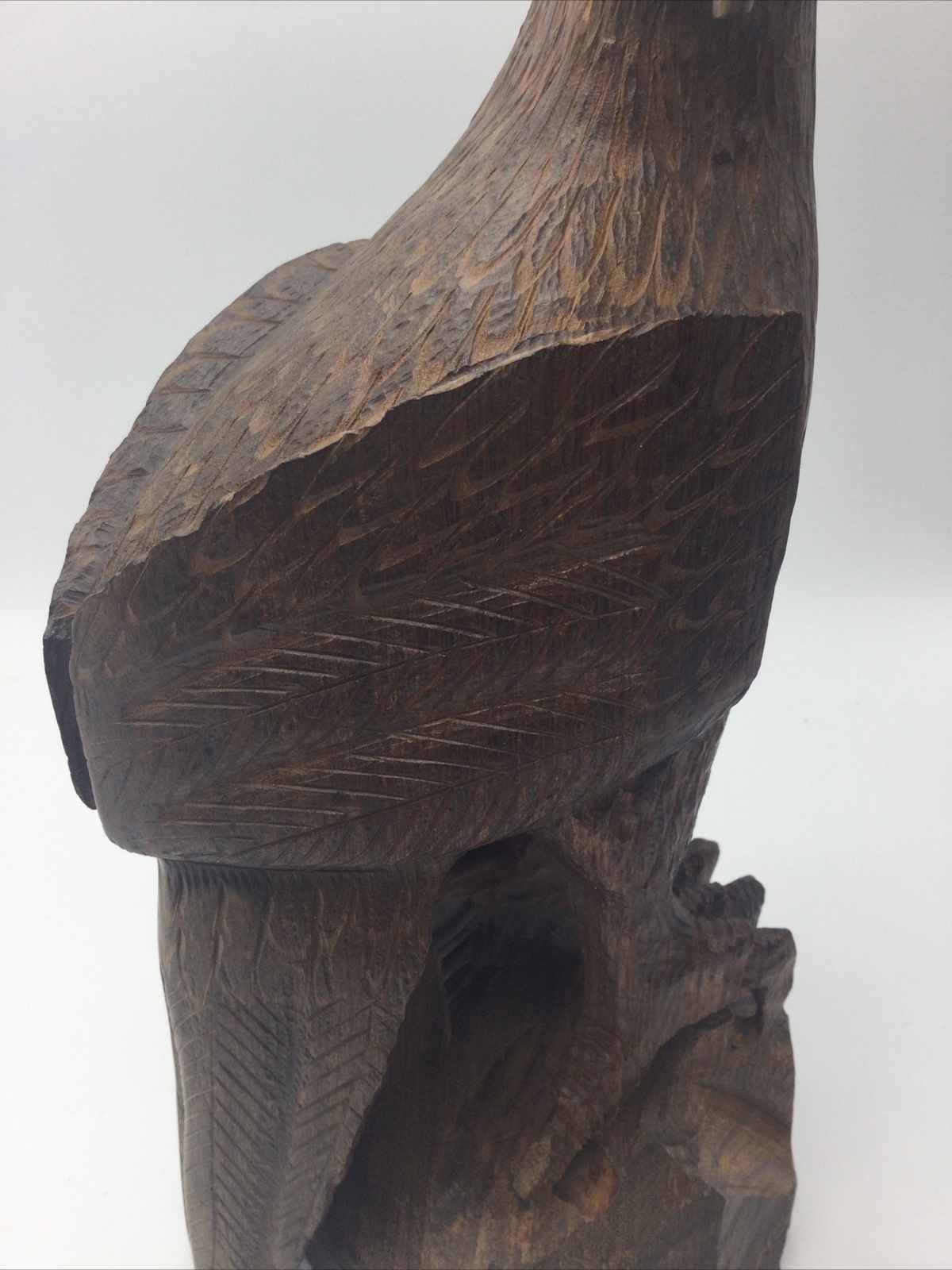 Hard Wood Hand Carved Eagle Perched on Wood Stand, 11 Inches Tall