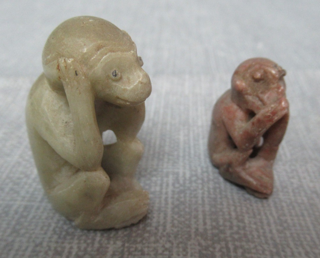 2 Netsukes Mini Figurines – Soap Stone – Monkeys – 1″ & 1 1/2″ tall – 25 213