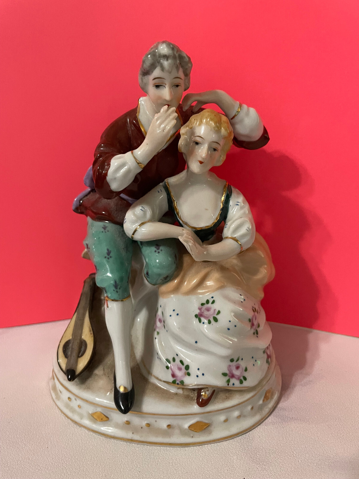 Porcelain Man & Woman Victorian Figurine Statue Antique JAPAN Porcelain