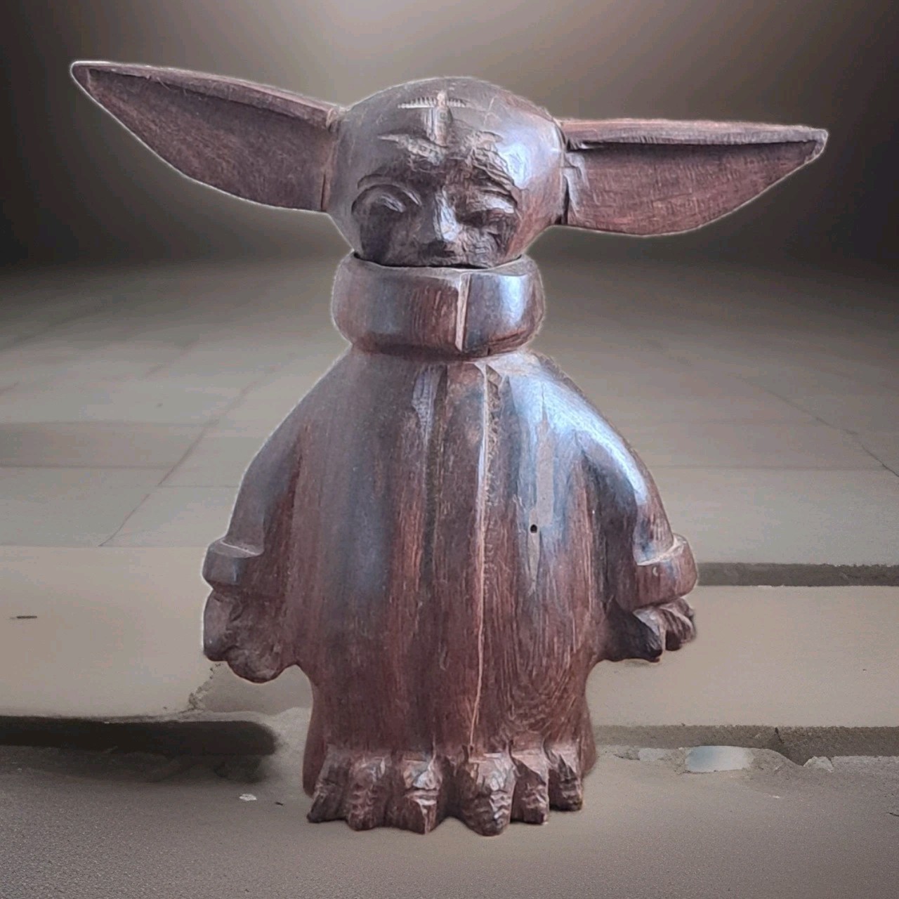 Solid Ironwood Hand Carved Wooden Grogu Yoda Child Figure Decorative Collectible