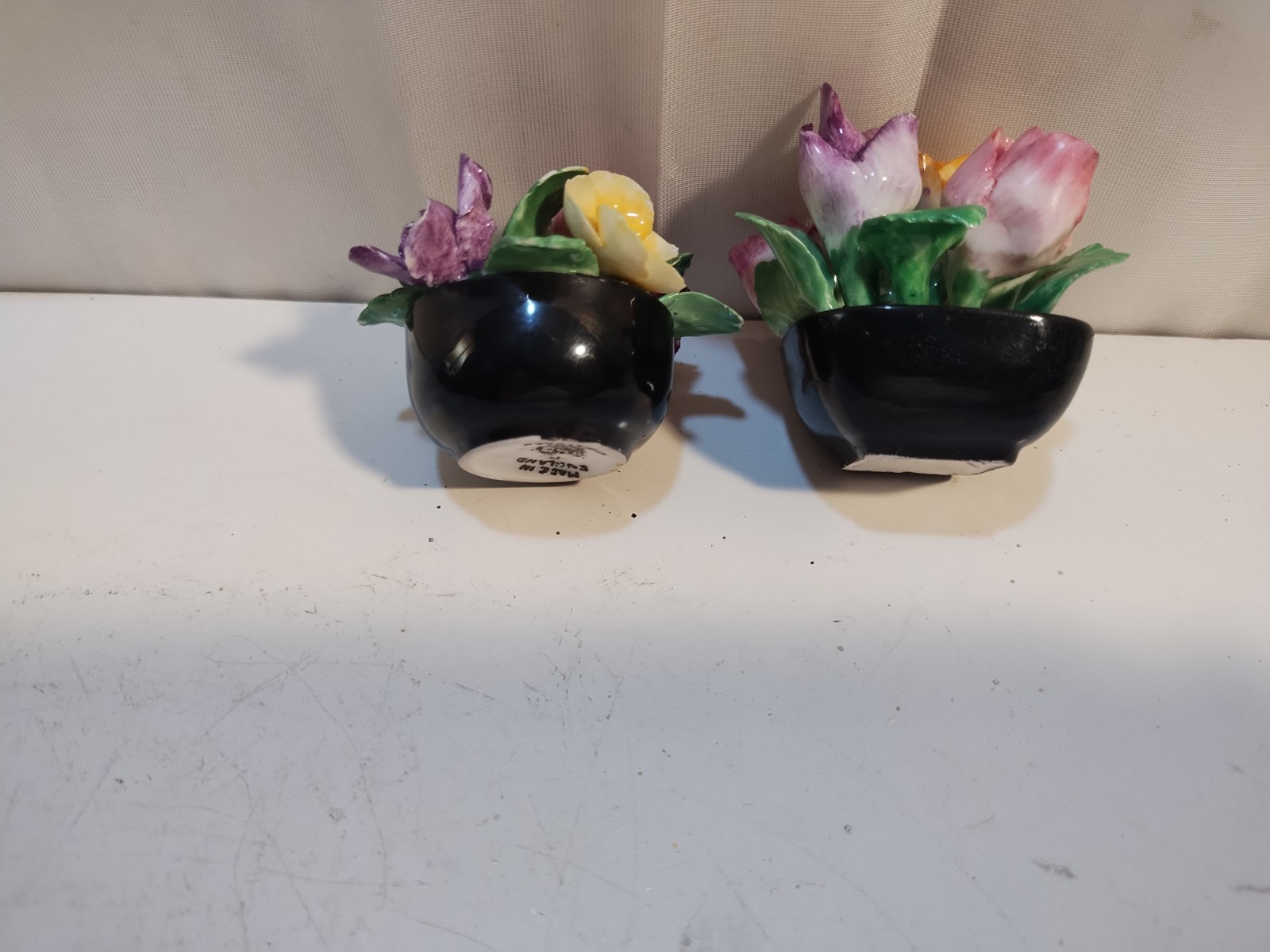 Antique Coalport Bone China Mini Potted Flower Bouquet 1.5”x2” England 2 Pc READ