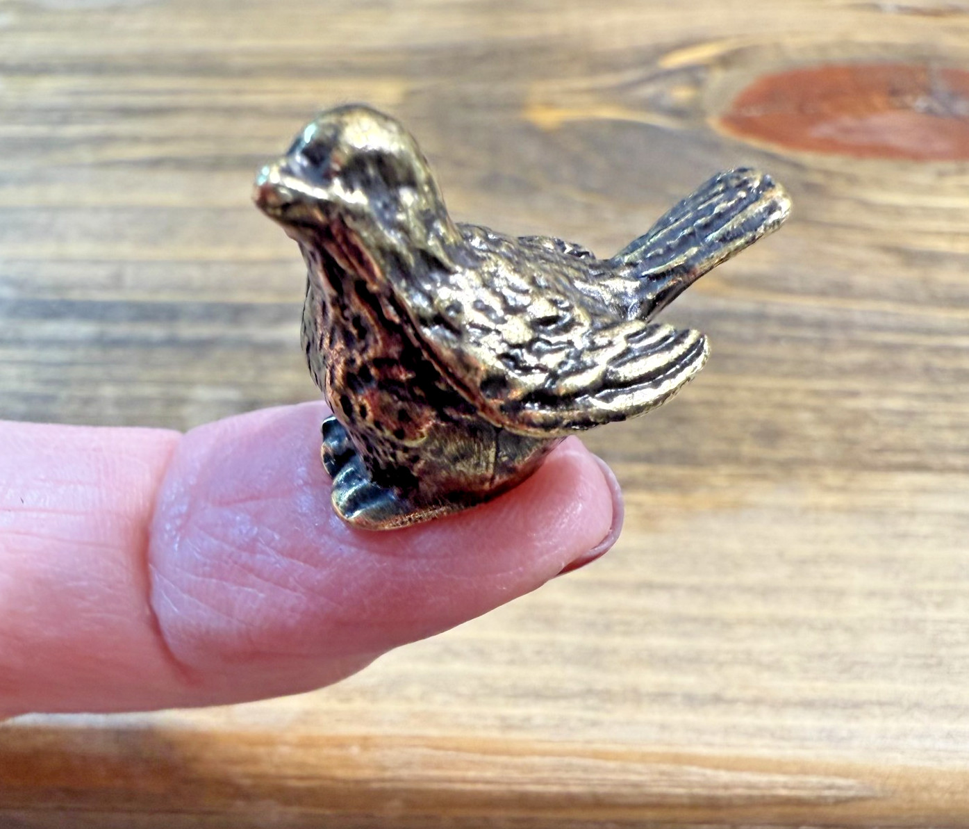 Vintage Style Miniature Brass Sparrow Bird Statue Sculpture Trinket