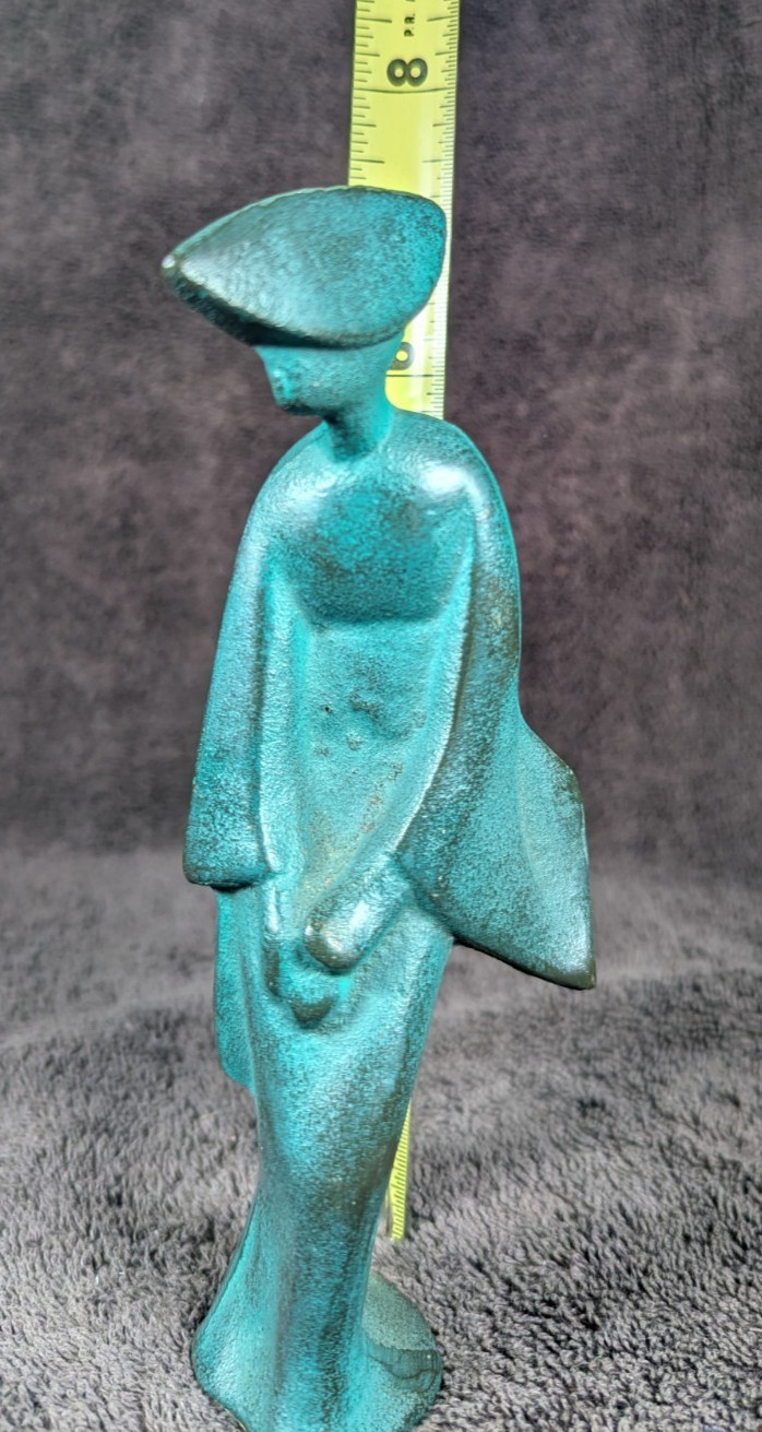2 Green Cast Iron Geisha Girls Women Asian Figurines 7” MCM Vintage