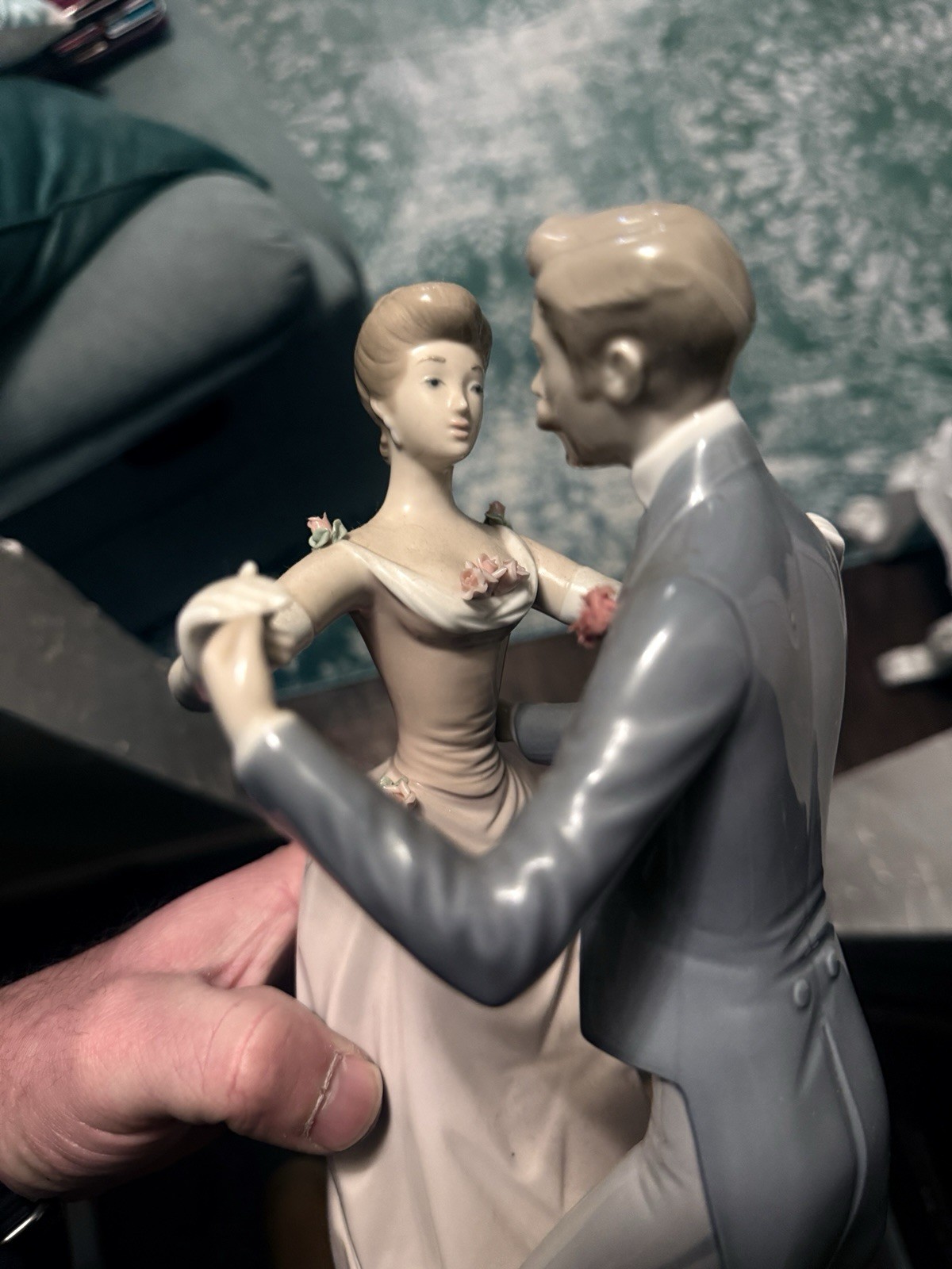 Porcelain Figurine Dancing Couple Romantic Glossy Finish Sculpture