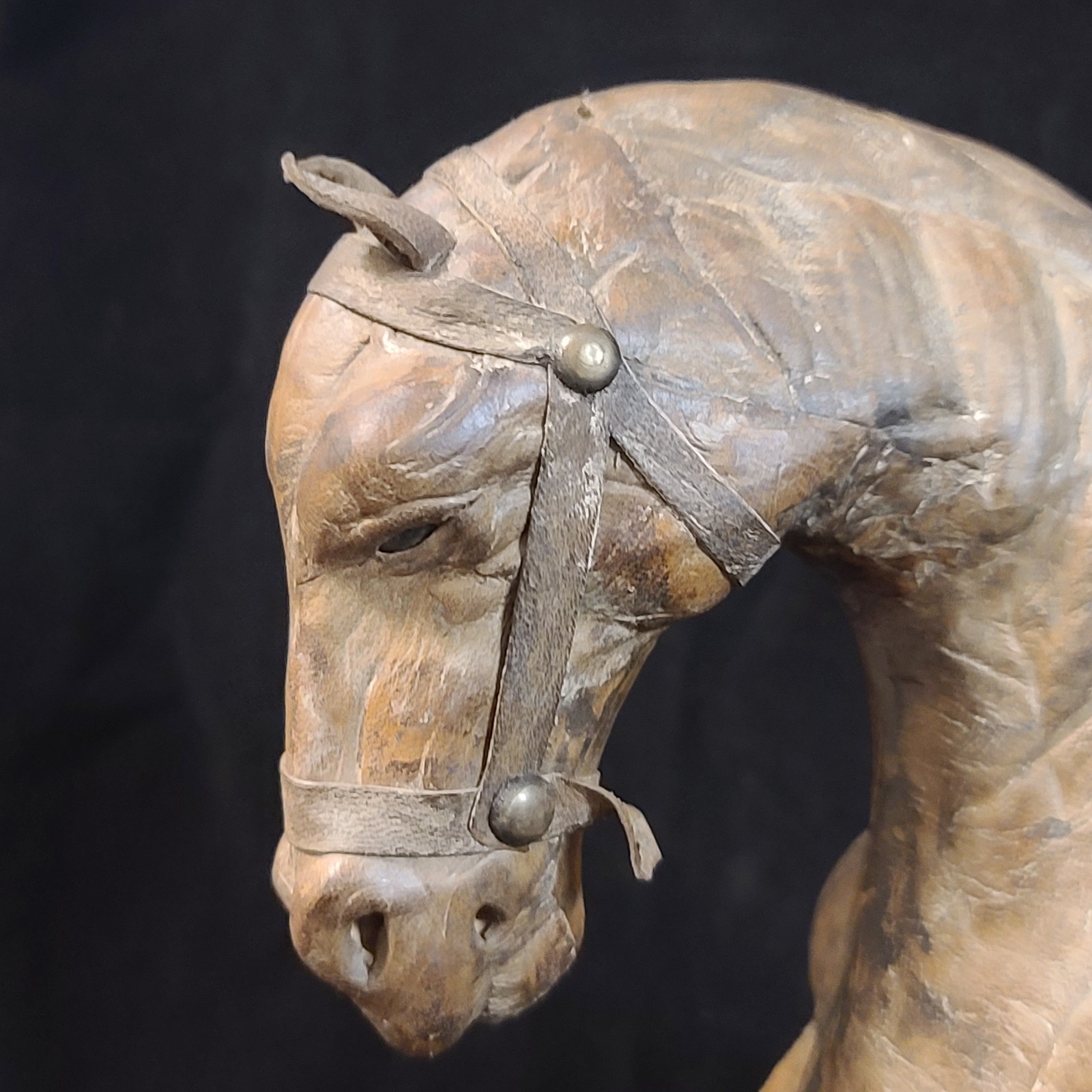 Lot Of 2 Large Leather Wrapped Horses Statues Equestrian