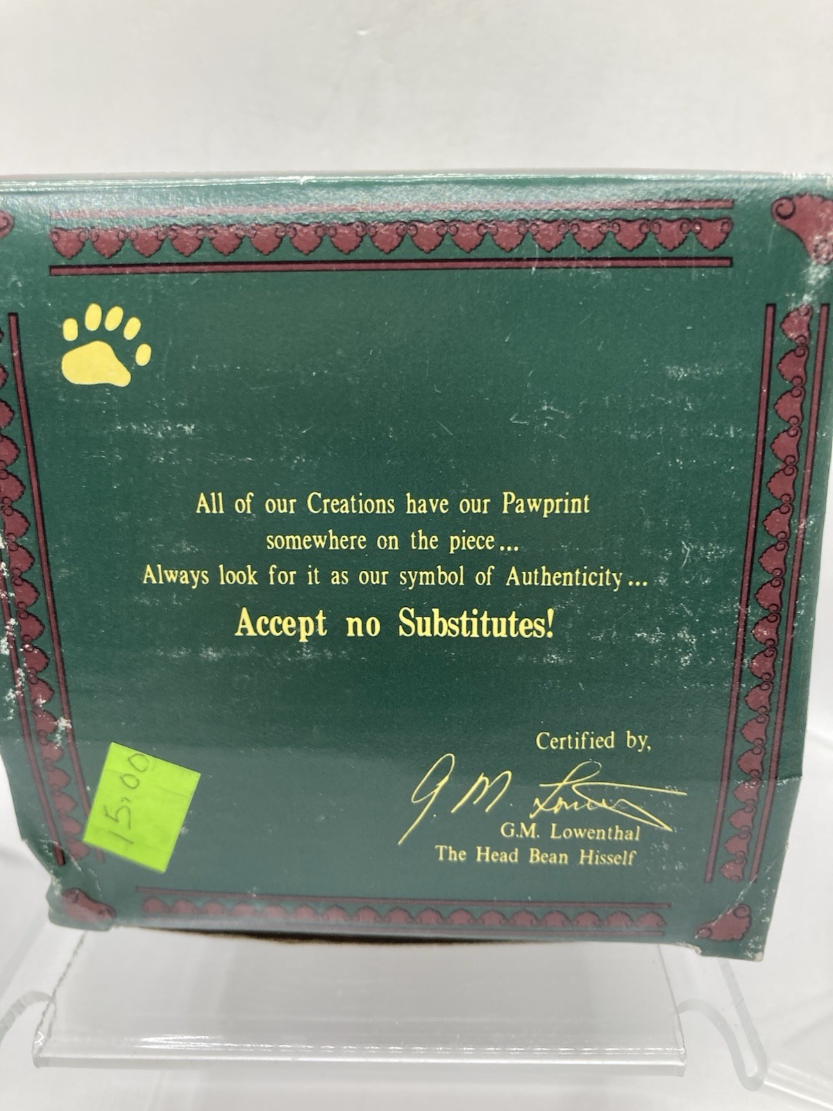 1993 Boyds Bears & Friends Bearstone Grenville The Santa Bear #2030 COA