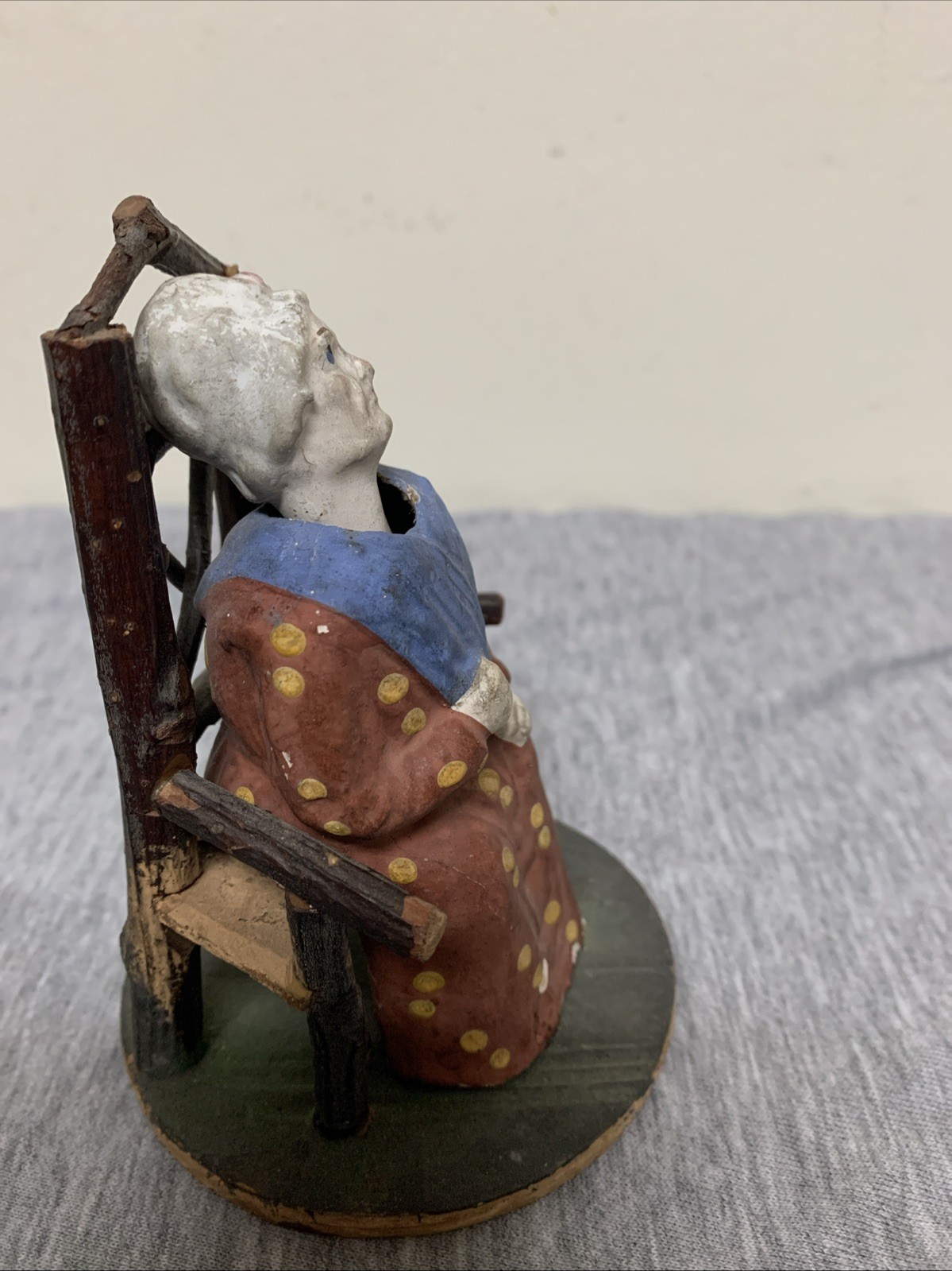 Antique Germany Folk Art Primitive Paper Mache Grandma Lady Nodder