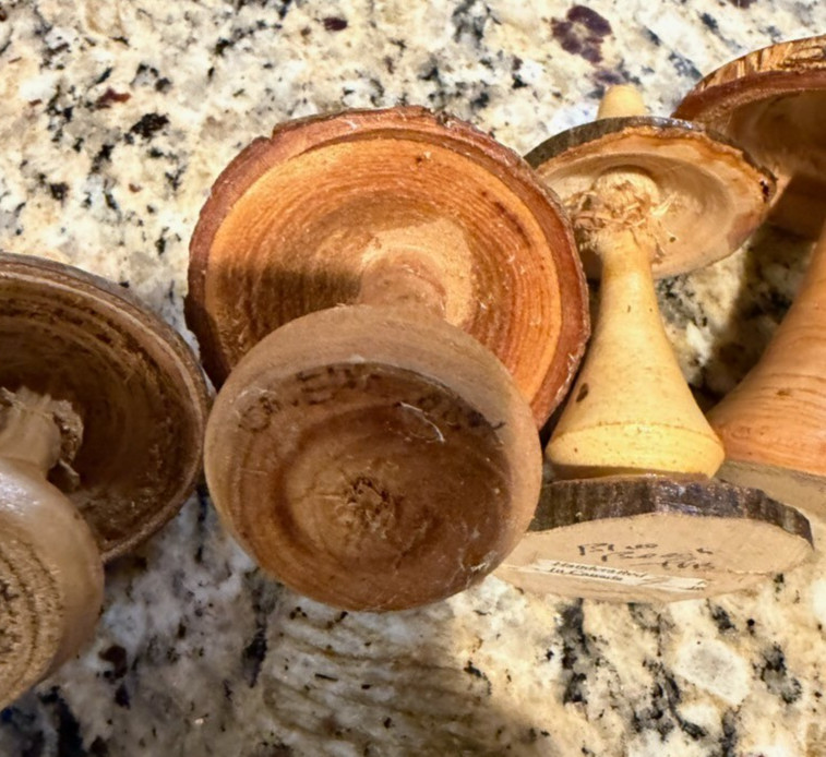 Vintage Wooden Mushrooms Wood Sculptures Handmade Set of 6