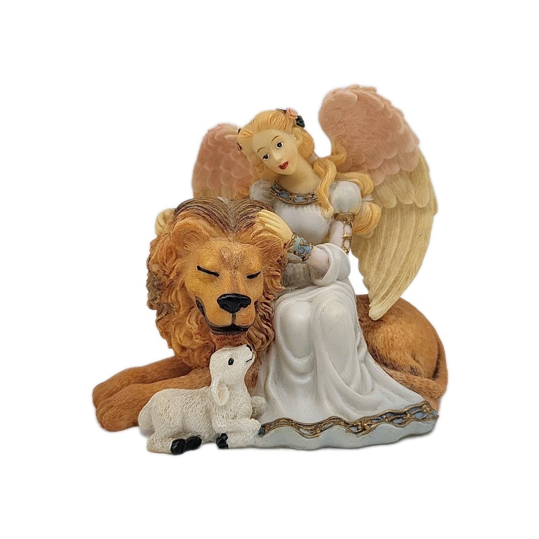 Angel Taming the Lion with Lamb 4.5″ Resin Figurine Vintage Religious Faith