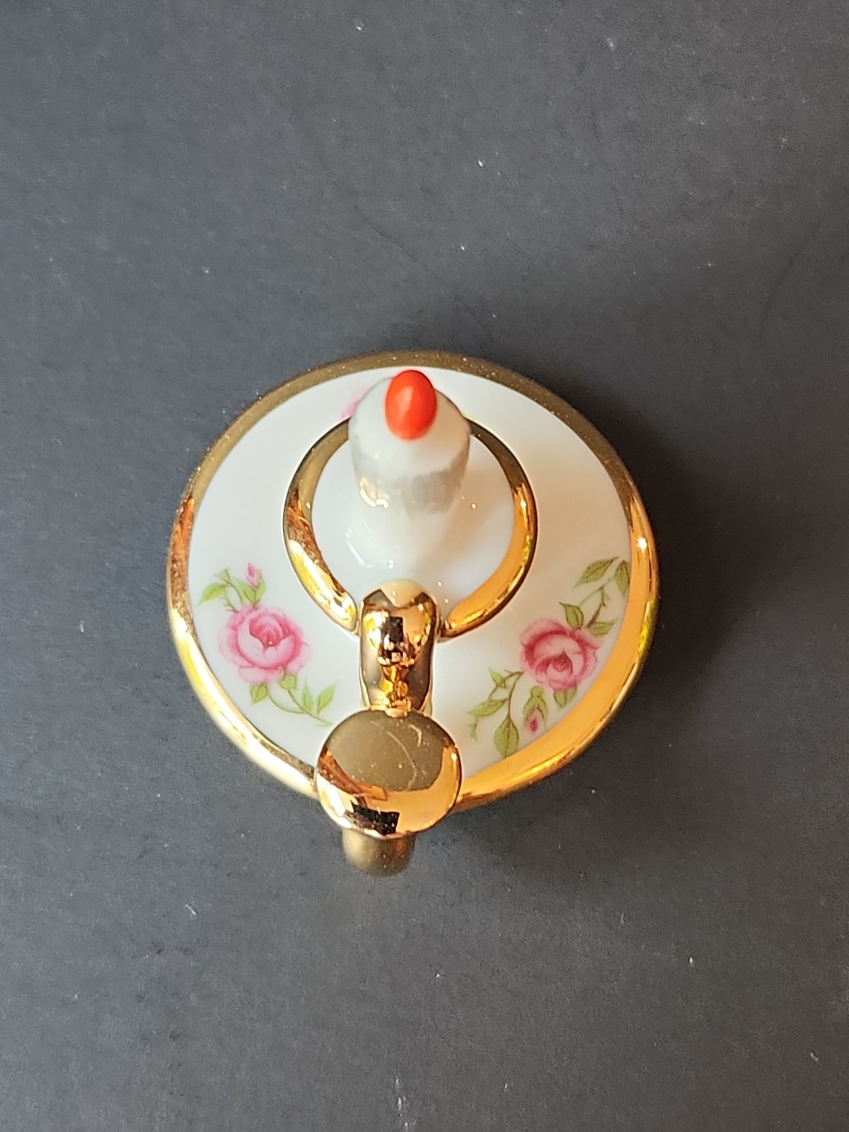 Vintage Limoges France Miniature Porcelain Candlestick Roses Gold Trim Dollhouse