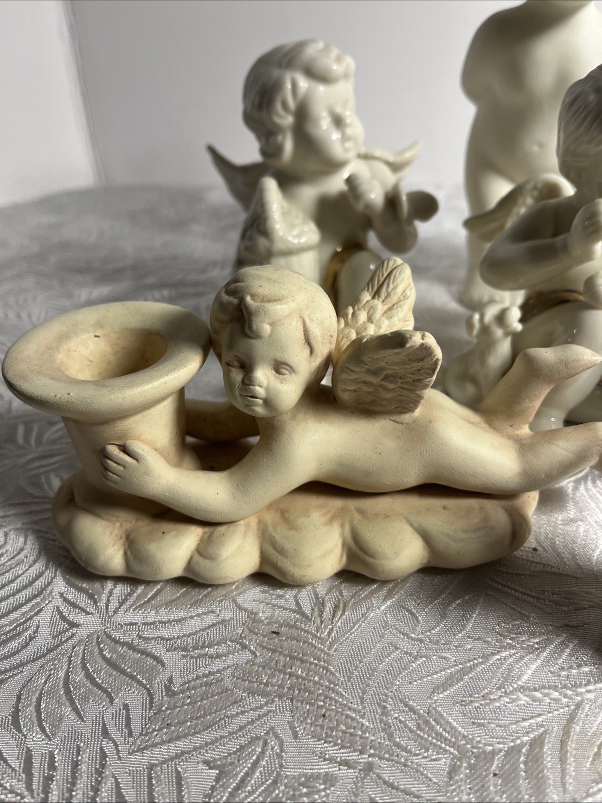 lot 7 VTG WHITE PORCELAIN CERAMIC CHERUB ANGEL