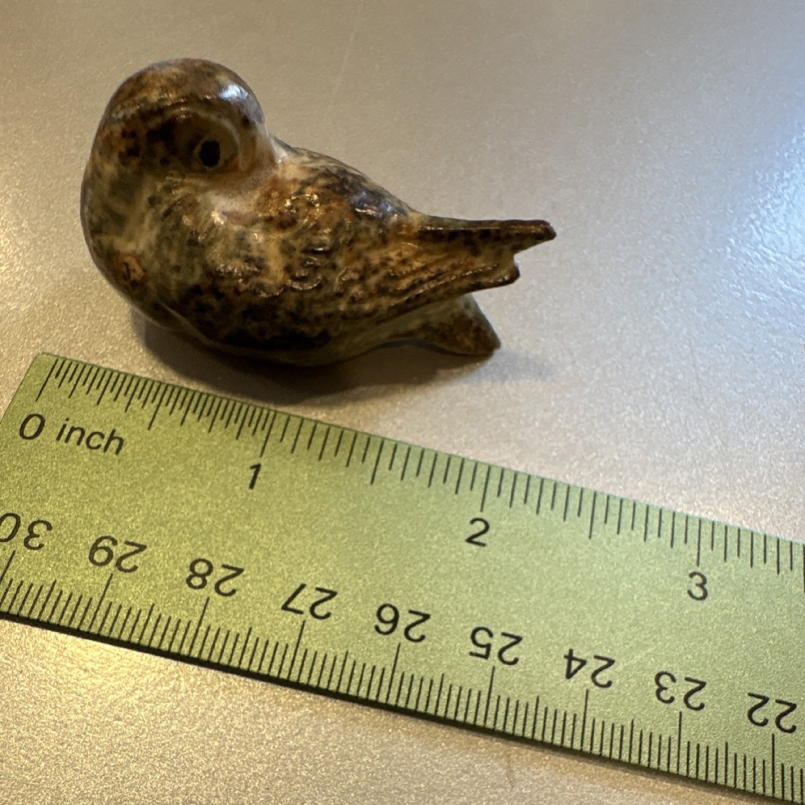 Bird Figurine Ceramic Mini Brown Glossy Hand Painted 2.5″ Animal Decor