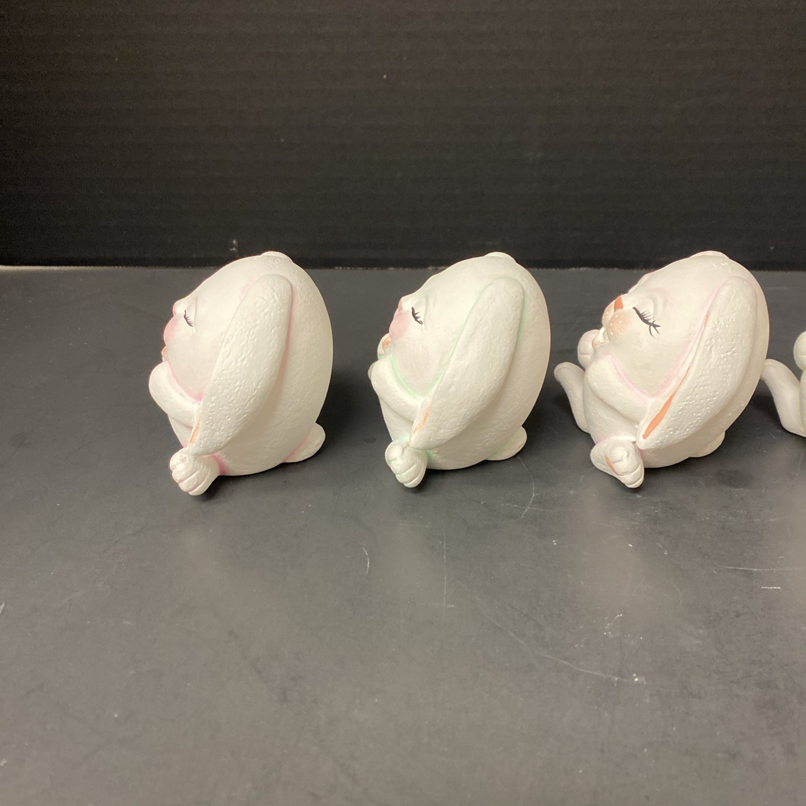Ceramic Flop Eared Bunny Figurines Easter Joy Egg Shaped Anthropomorphic Scioto