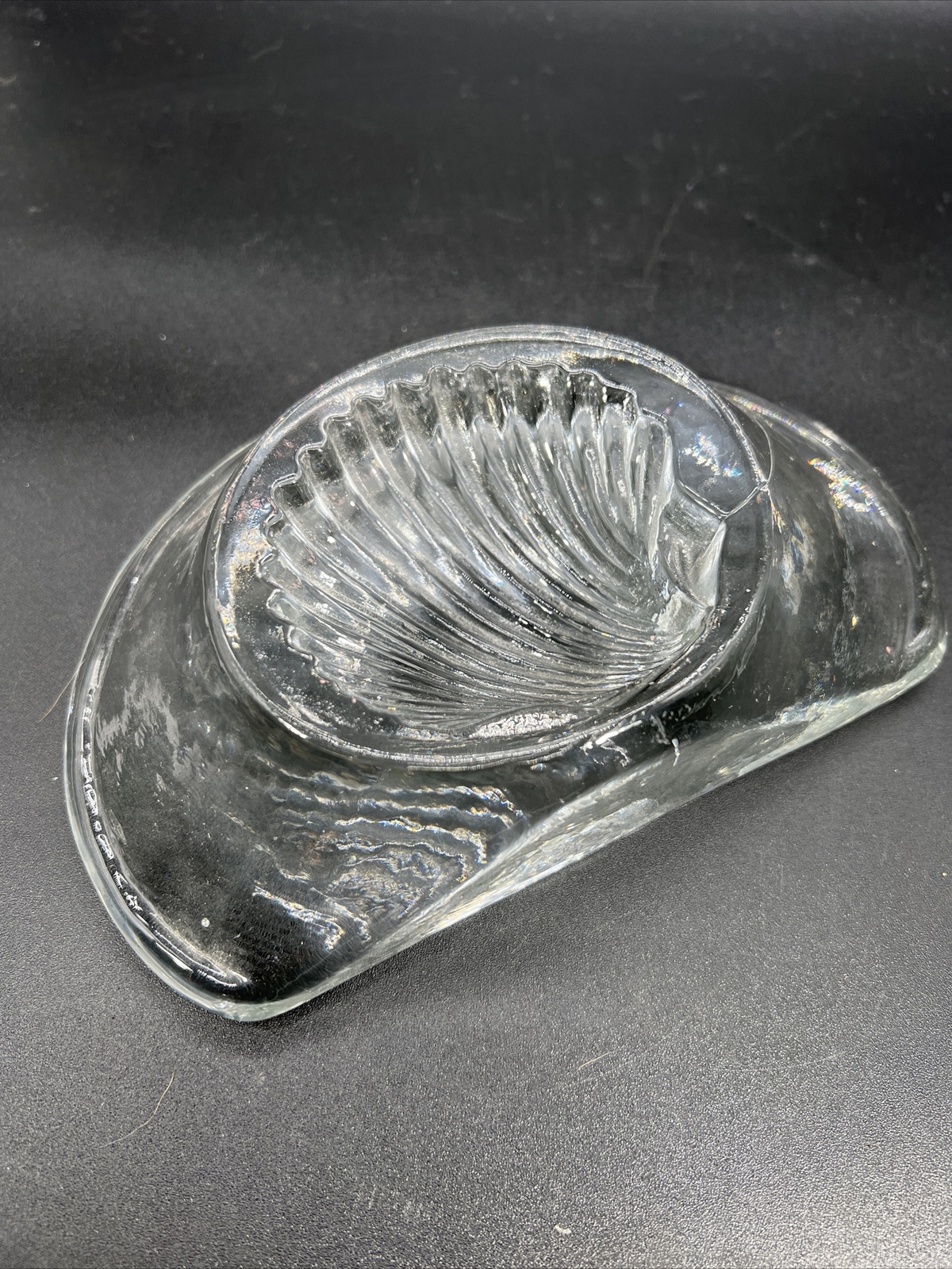 VTG Clear Glass Blenko Single Bookend, Molded Seashell Lovely Piece!