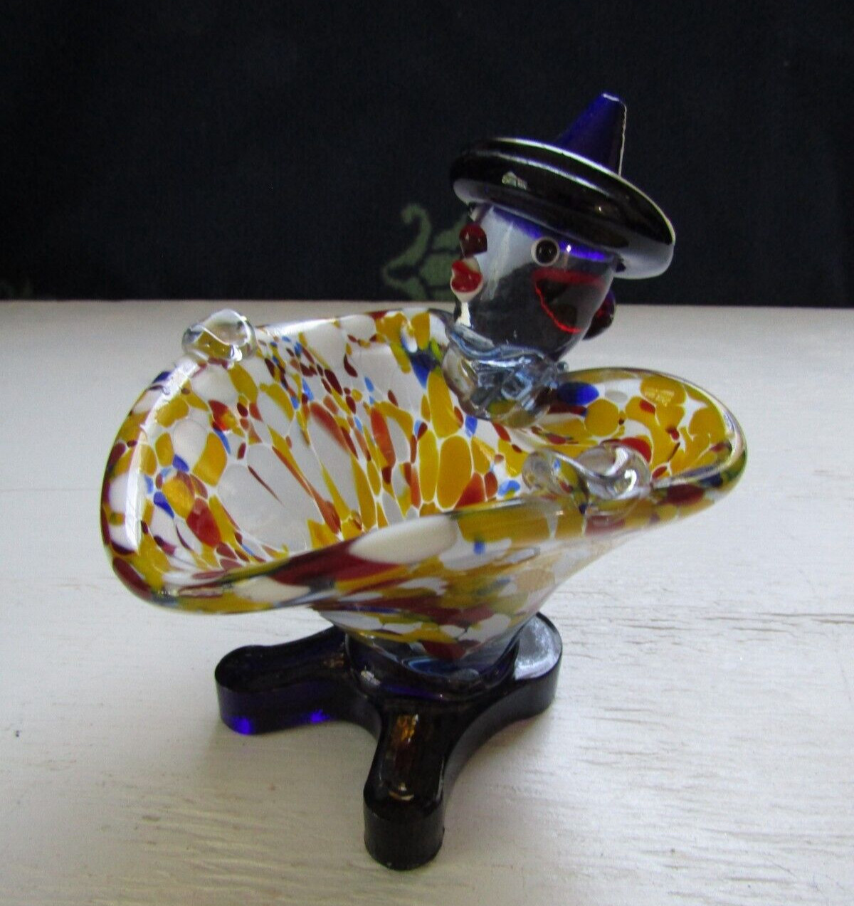 Vintage Art Glass- Clown Figurine Bowl- Murano- Italy ~ 4 1/2″ x 5 1/8″