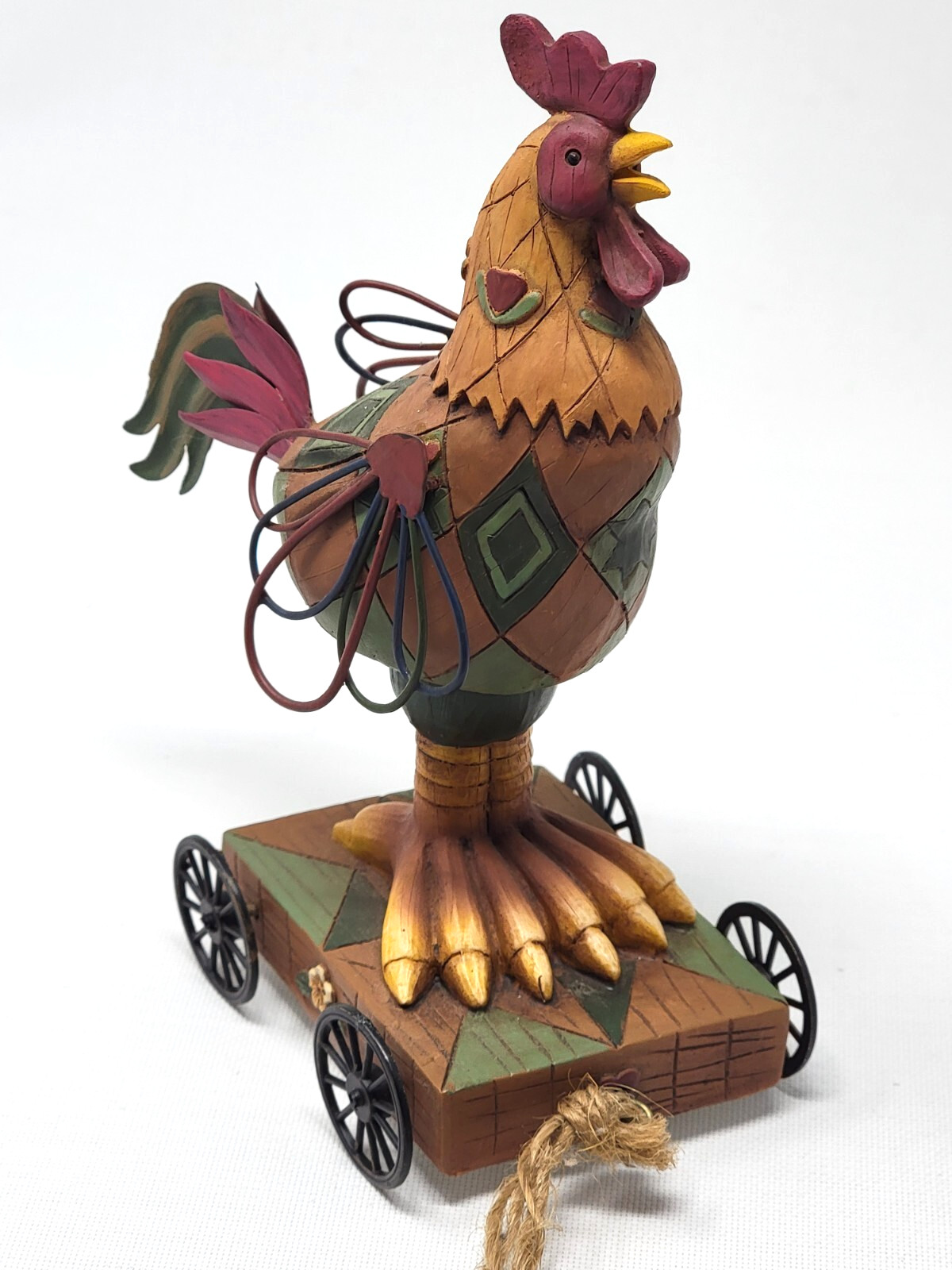 2004 Coyne’s & Co Pull Toy Bobble Head Rooster Cock A Doodle Doo 7″ Tall Farm