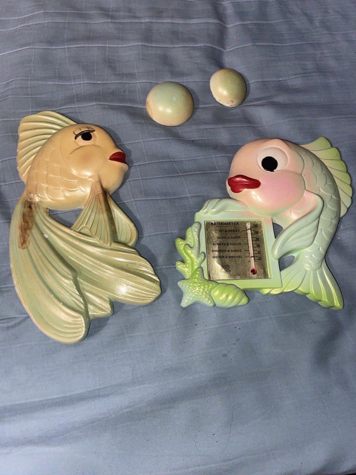 Vintage 1970s Miller Studios Chalkware Fish Bathometer Thermometer Grouping Set