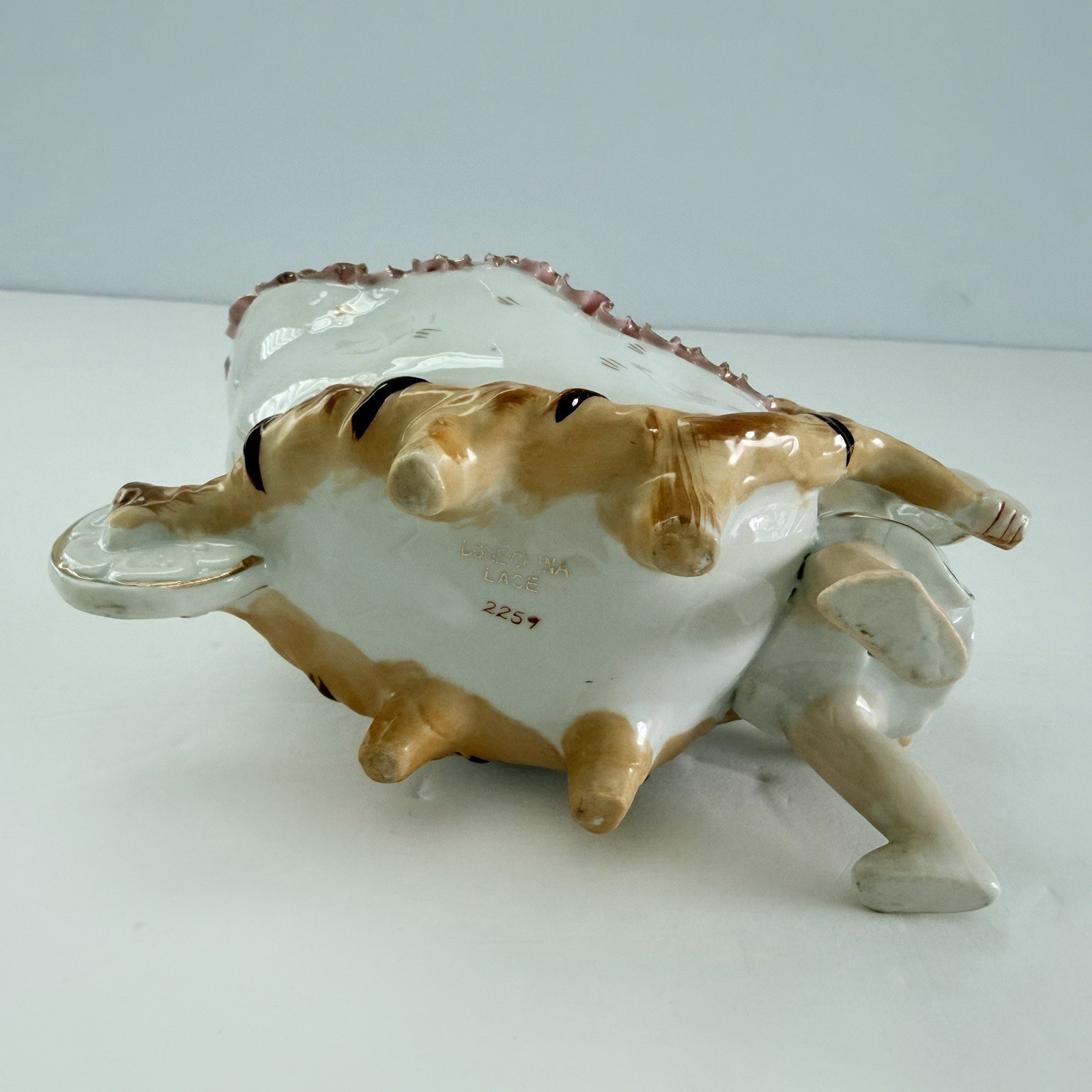 Vintage Porcelain Cherub Putti Pushing Wheelbarrow Bone China Lace Japan 6”