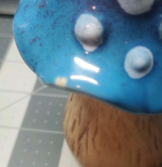 Mushroom Fairy Garden Statue Country Cabin Home Decor Blue Purple Polka Dot