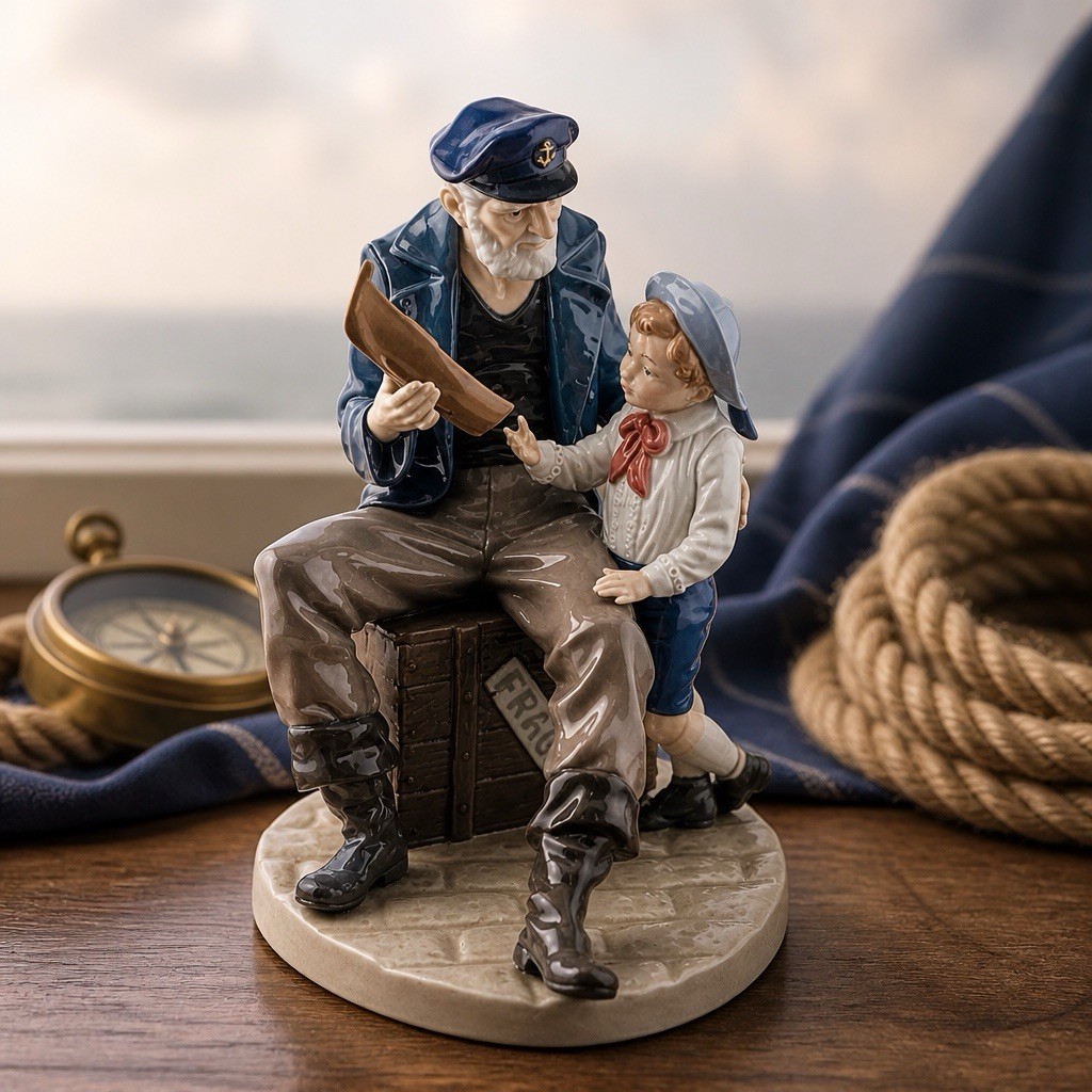 Lladro 5207 “A Tall Yarn” porcelain figurine of a sailor and a boy with a boat