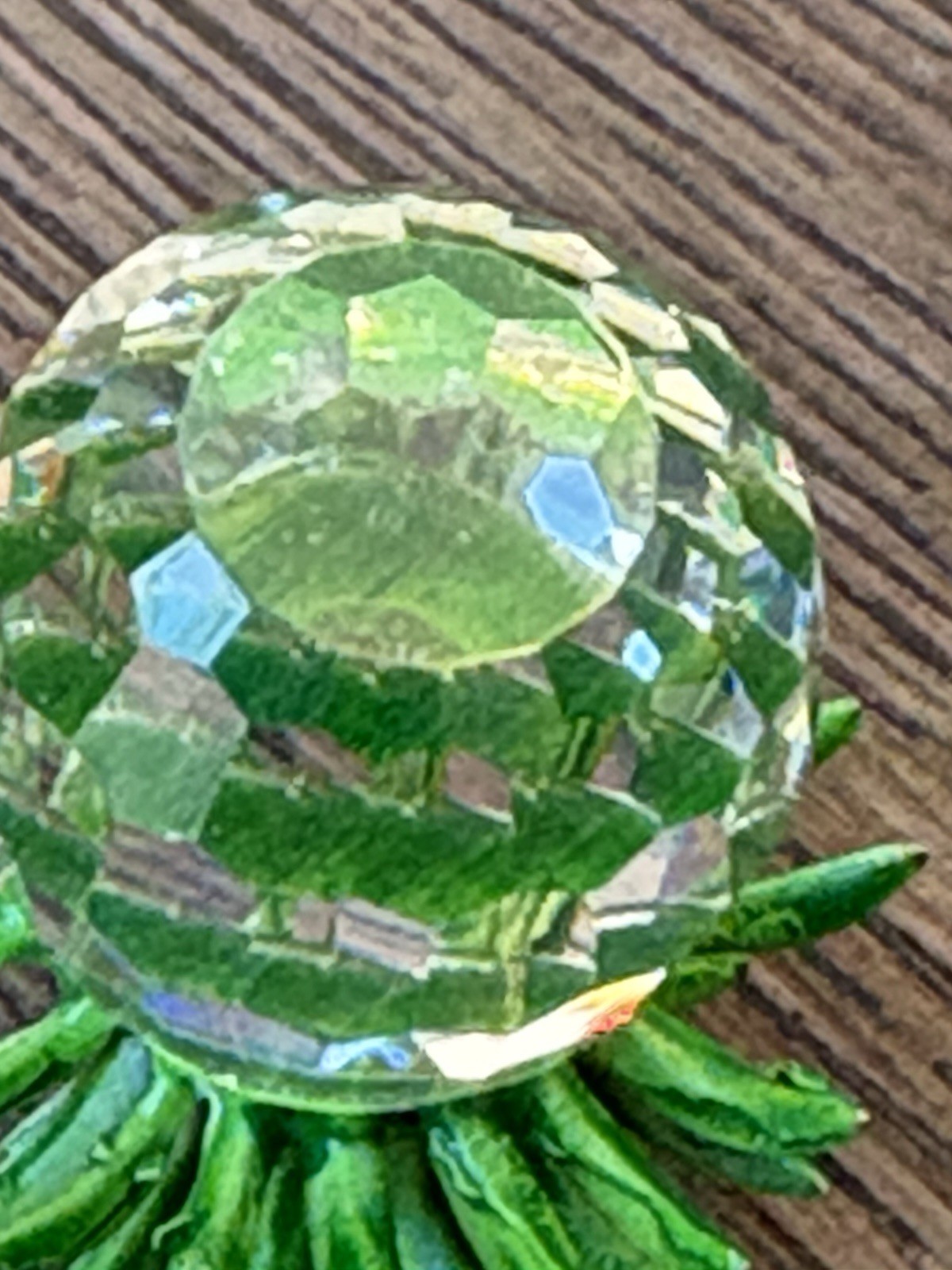 Crystal Miniature Pineapple Figurine Green Metal Leaves 1″ Tall No Makers Mark