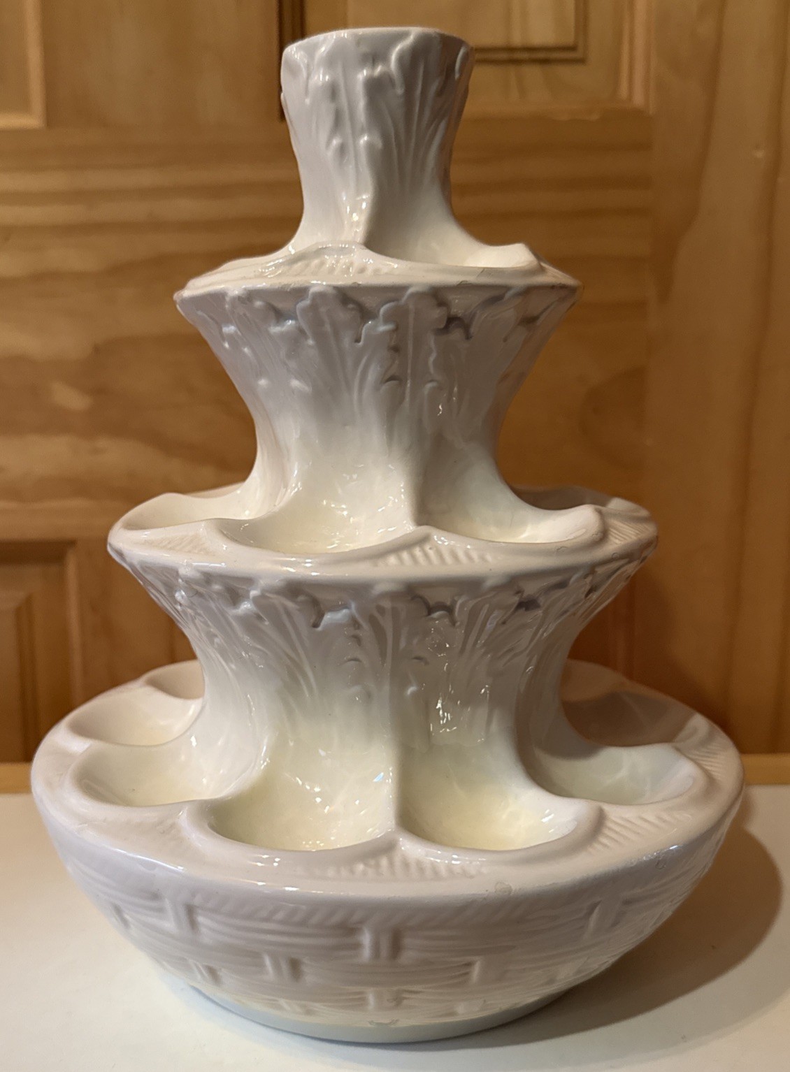 Rare Italian Ceramic Egg Or Oyster Tower Vintage 9.5 Inches Tall 4 Tier White